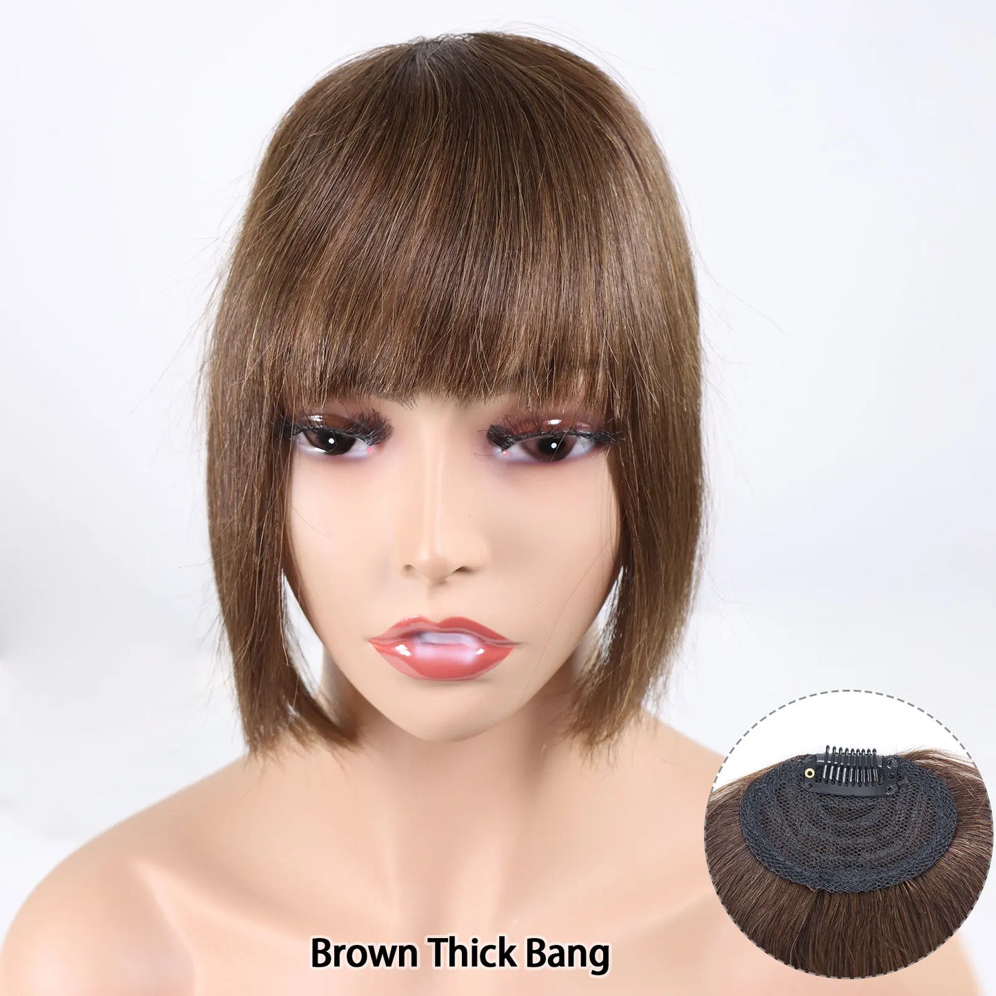 Wispy Clip In Bangs | Human Hair Fringe | Black & Brown Blunt Bangs Luxegan