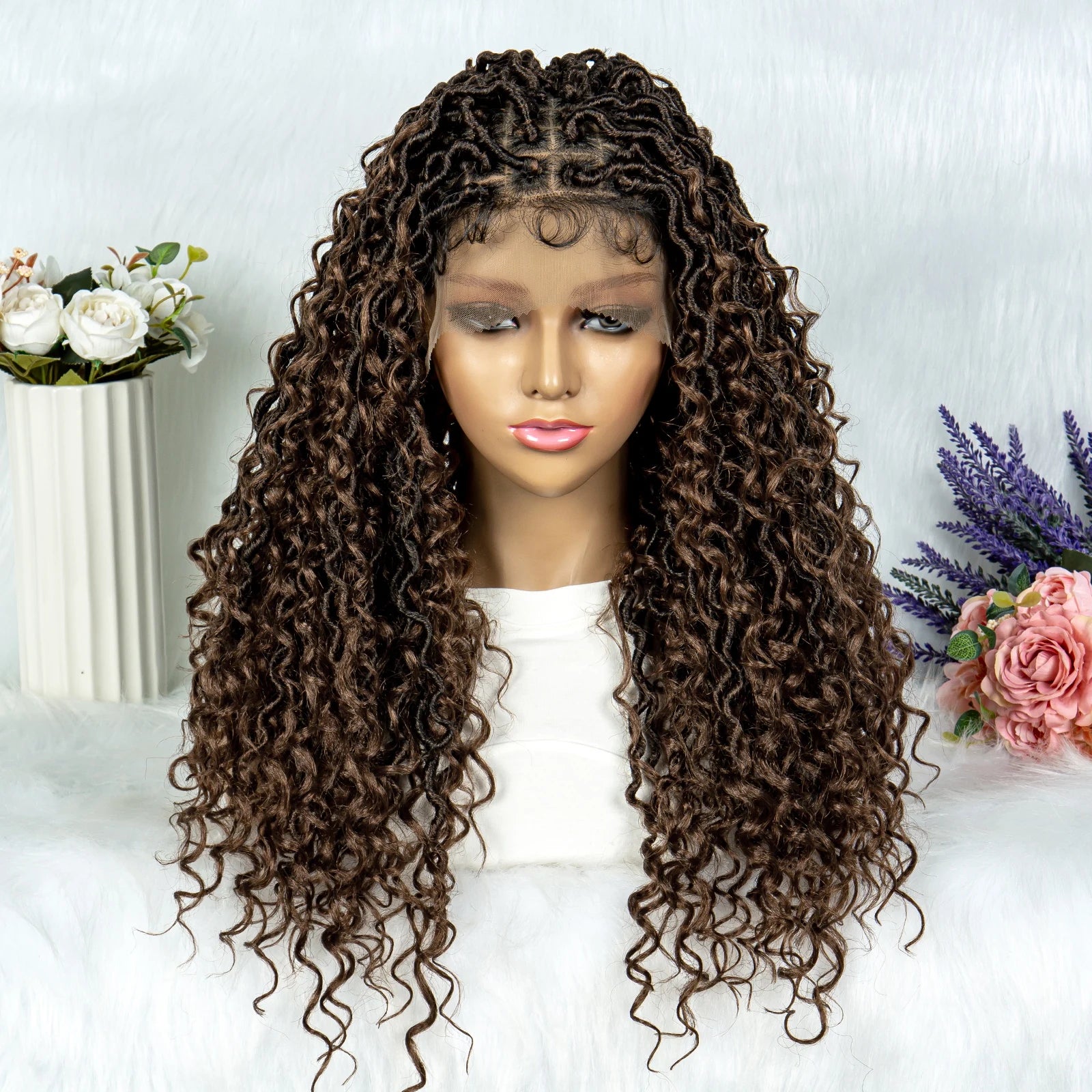 Lightweight Curly End Box Braids Wig | Lace Front Cornrows & Baby Hair Luxegan