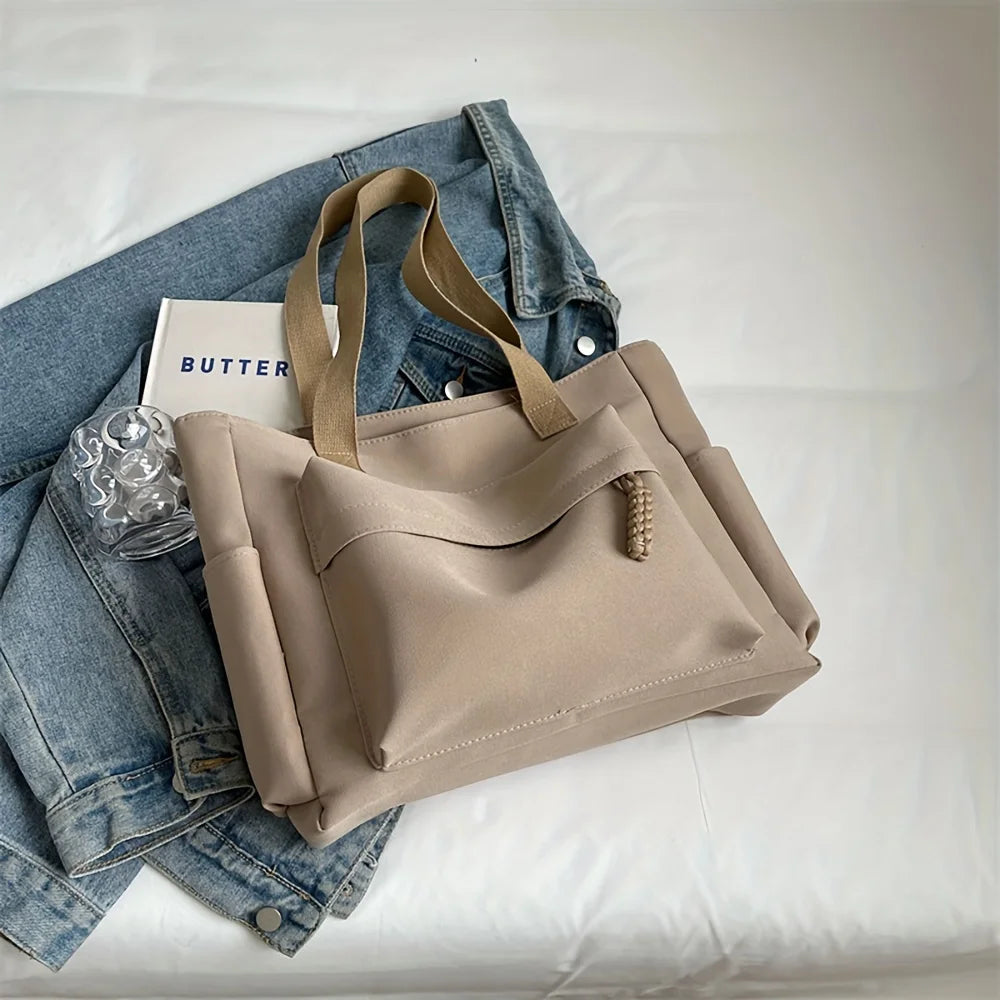Unisex Multi-Pocket Nylon Tote Bag | Lightweight Foldable Canvas Shoulder Bag | Sophisticated Large Capacity Utility Handbag | Versatile Commute, Fitness, & Shopping Bag Luxegan