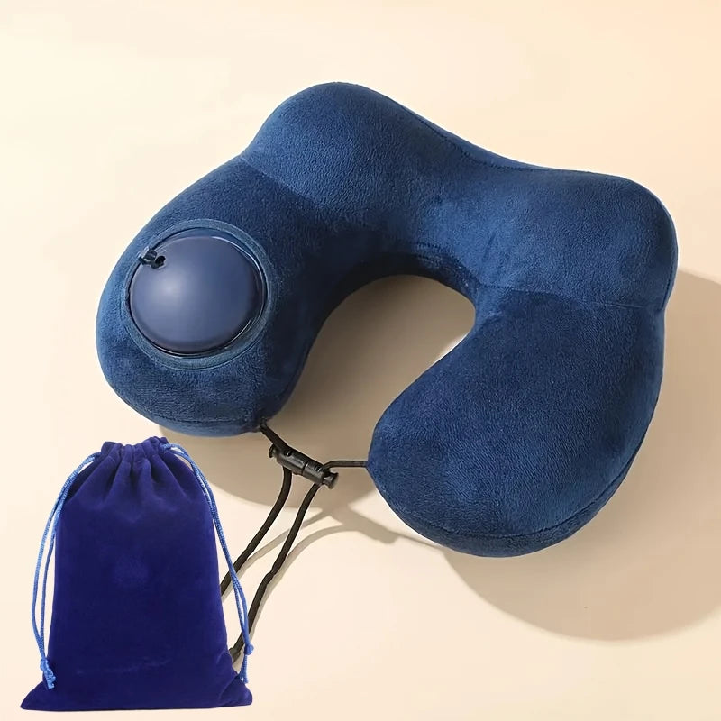 U-Shaped Inflatable Travel Pillow | Sophisticated "Press-to-Inflate" Silhouette | Elegant Portable Air-Filled Neck Support Cushion | "Dignified" High-Performance Travel Essential for Radiant Versatile Styling Luxegan