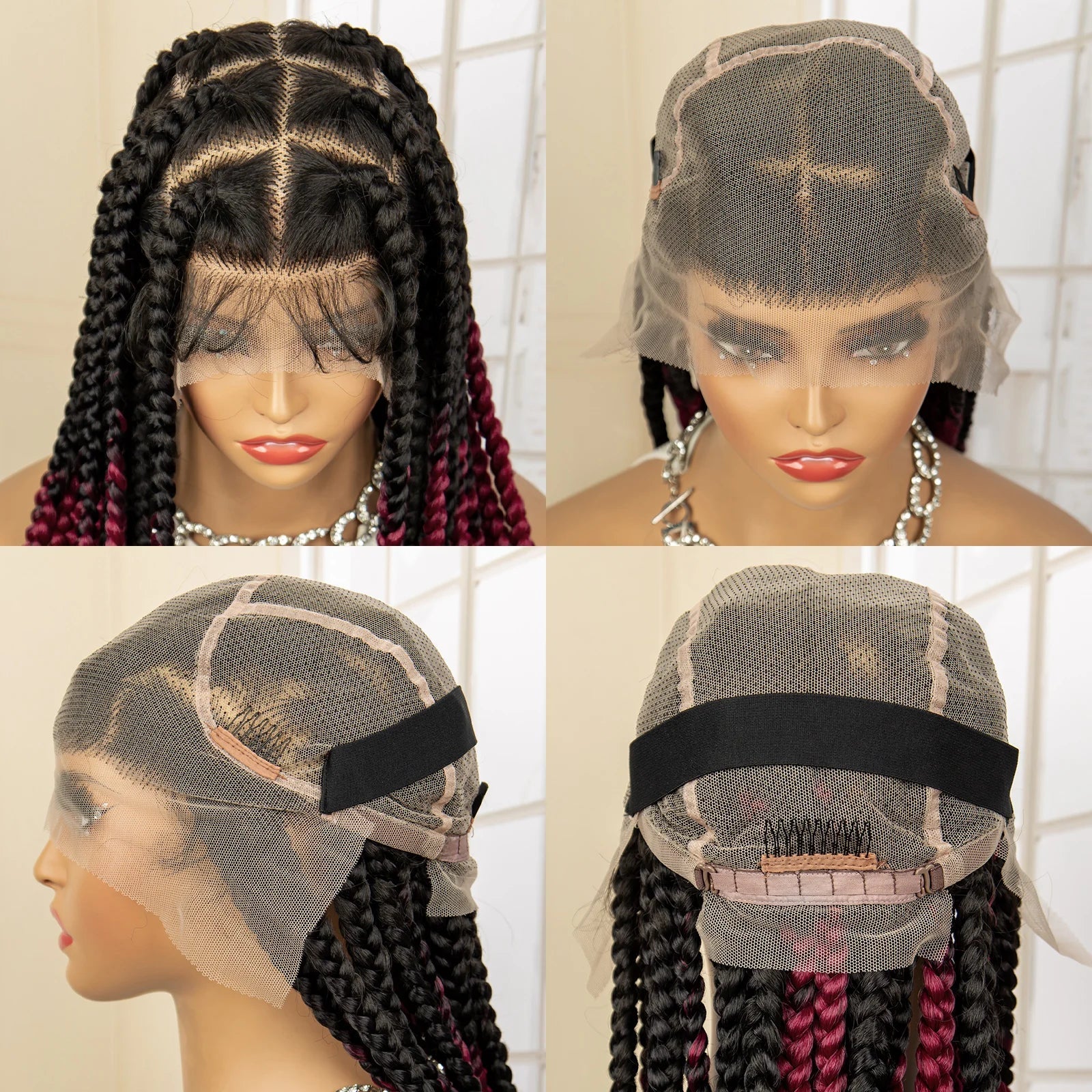 36" Big Knotless Box Braided Full Lace Wig | Cornrow Braiding Wig | Baby Hair | Synthetic Braids | For Women Luxegan