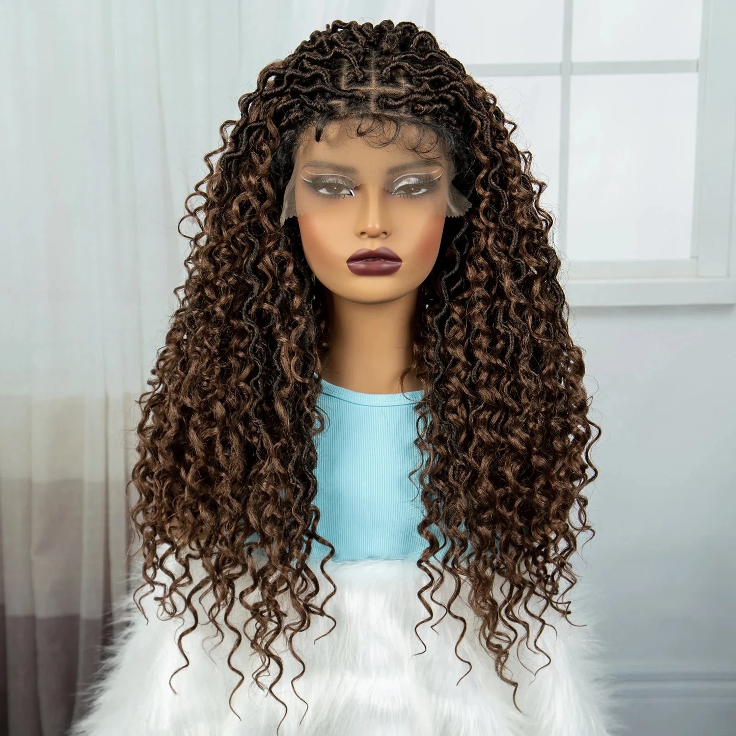 Burgundy Goddess Faux Locs Wig | Curly Ends | Lace Front | Baby Hair Luxegan