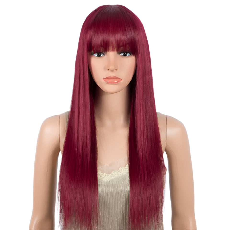 Burgundy Straight Wig with Bangs | "Put On & Go" Glueless Human Hair Luxegan