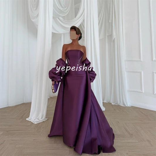 Vestidos largos personalizados con pliegues a juego intrincados, pedrería y lentejuelas, corte en A, sin hombros, hechos a medida para ocasiones especiales, exquisitos