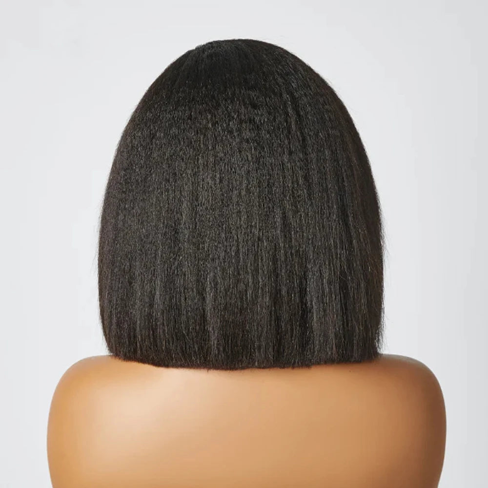 12A Kinky Straight Bob Wig | Lace Front & Closure Wig | Brazilian Remy Hair | Natural Black