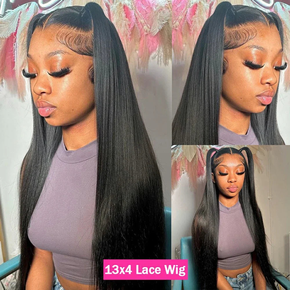 180% Density Straight Human Hair Wigs | HD 4x4 Lace Closure & 13x4/13x6 Lace Frontal Wig (Remy, 30-36 Inch Transparent Lace) Luxegan