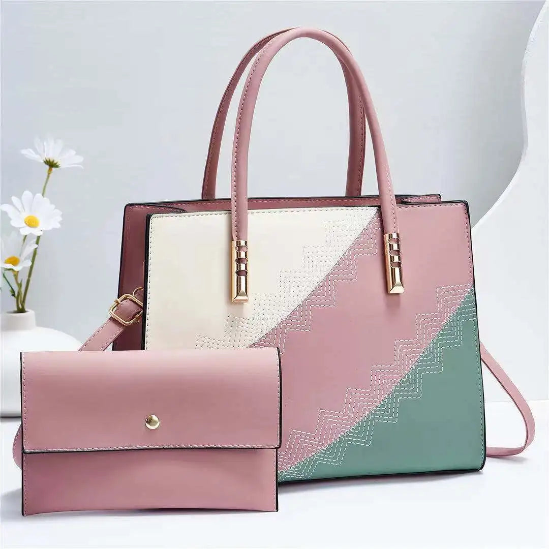 Fashion Spliced Women's Bag | Fashion Women's Handbag + Wallet European and American Large Capacity One Shoulder Crossbody Bag Luxegan