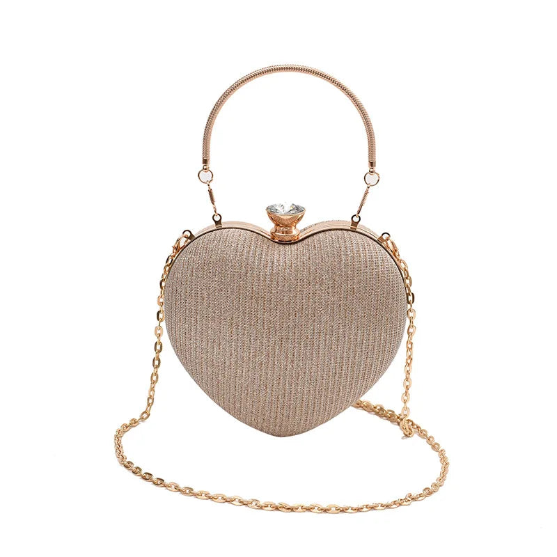 Luxury Heart-Shape Shoulder Bag for Women | Fashion Chain Strap Crossbody Bag | Faux Fur Decorated Shell Handbag for Weddings & Evening Parties Luxegan