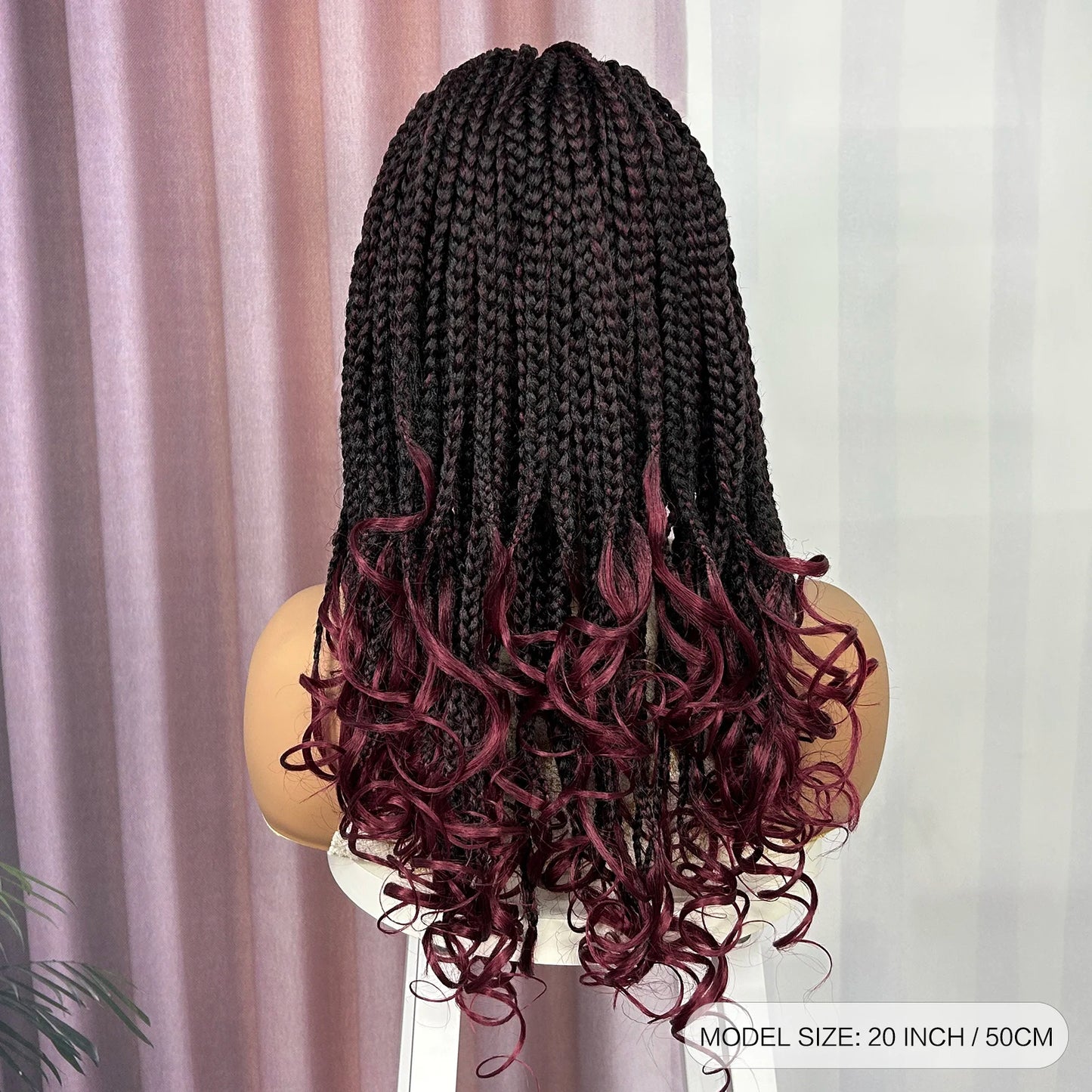 Ombre Knotless Box Braided Wig with Wavy Ends - Lace Front Braided Wig with Baby Hair for Black Women
