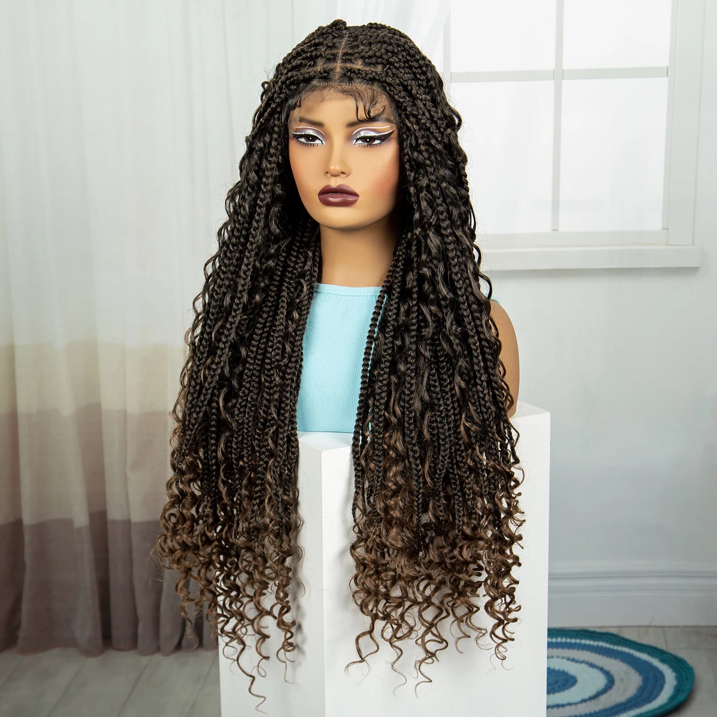 Ombre Knotless Braids Wig | Curly Ends | Full Lace | Baby Hair | Handmade Luxegan