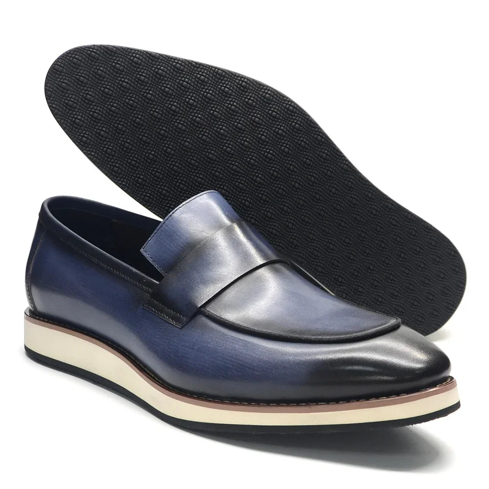 Luxury Men's Duotone Plain Toe Oxfords | Real Leather Wingtip Brogue Casual Dress Shoes (Height Increasing) Luxegan