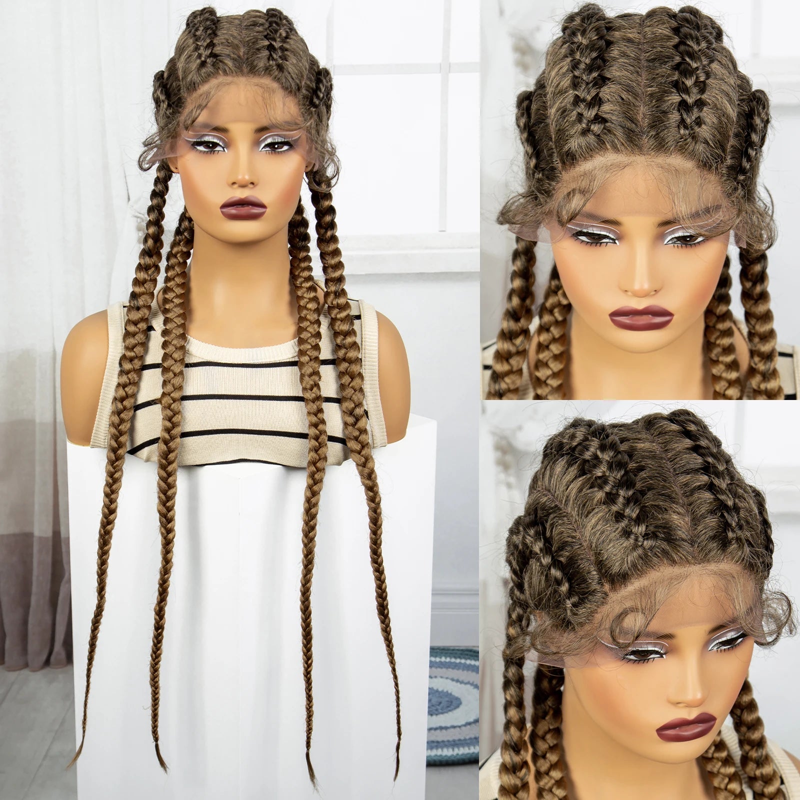 36" Natural Cornrow Braids Wig | Lace Front | Baby Hair | Long Braids Luxegan
