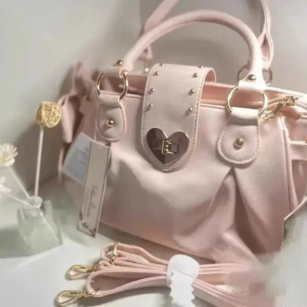 Kawaii Lolita Heart Handbag | Sweet Bow & Sequin Crossbody Purse Luxegan