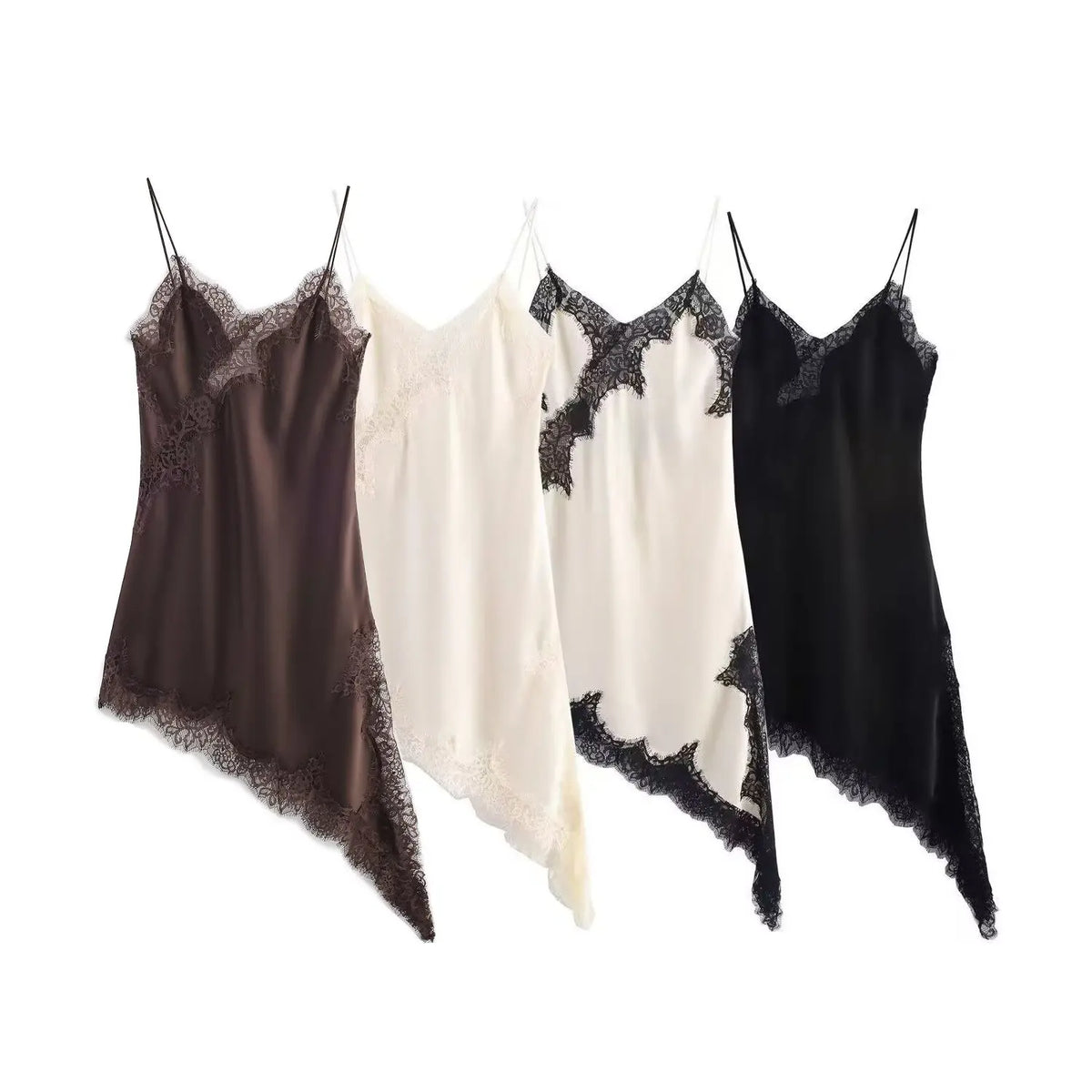 Elegant Lace Halter Maxi Dress | Sexy V-Neck Asymmetric Hem Holiday Gown | Summer New Patchwork Party Beach Dress | Premium Non-Woven Regular Fit A-Line Luxegan
