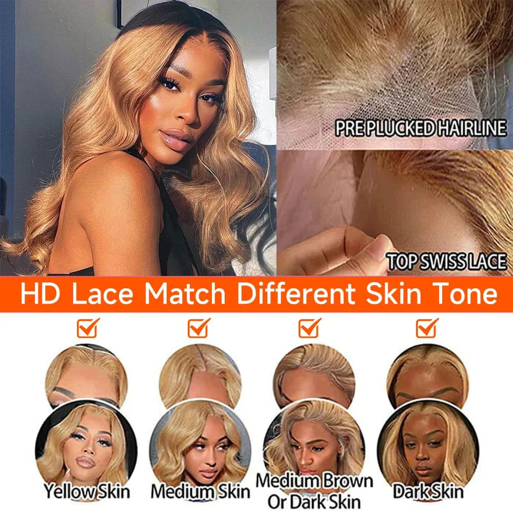 #27 Colored Honey Blonde | HD | Transparent | Lace Front Wigs | Human Hair| Body Wave | Brazilian | Human Hair Luxegan
