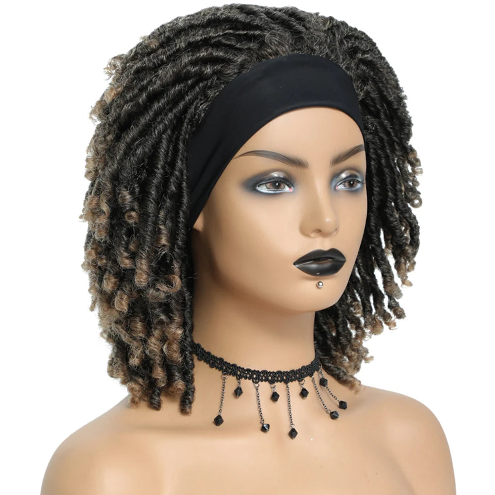 Soft Faux Locs Headband Wig - 6 Inch Ombre Dreadlock Wig for Black Women - Curly Braided Synthetic Wig with Headband - 1B, Burgundy, 27, 30, 613 Options Luxegan