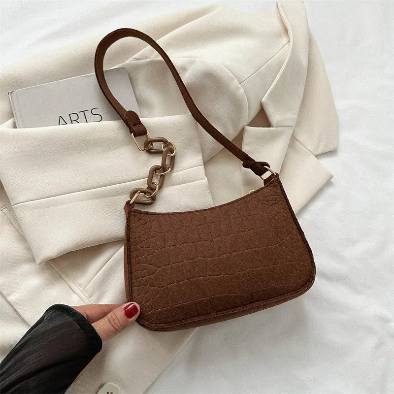 Fashion Texture Felt Cloth Armpit Saddle Bag | New Soft Unlined One Shoulder Bag Designer Purse for Women Luxegan