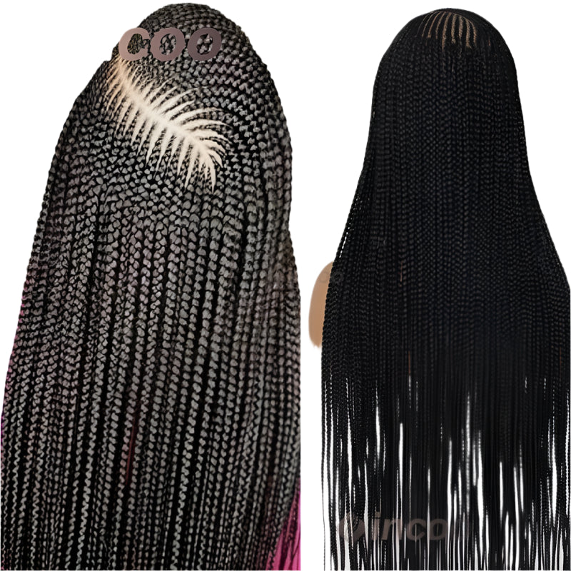 36" Cornrow Braided Wig | Full Lace Front Wig | Blonde Box Braids | Side Part | Synthetic Hair