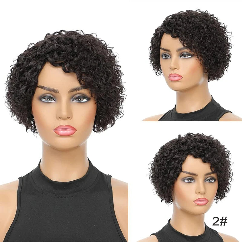 8-Inch Bouncy Curly Pixie Cut Wig | Side Part Brazilian Human Hair Luxegan
