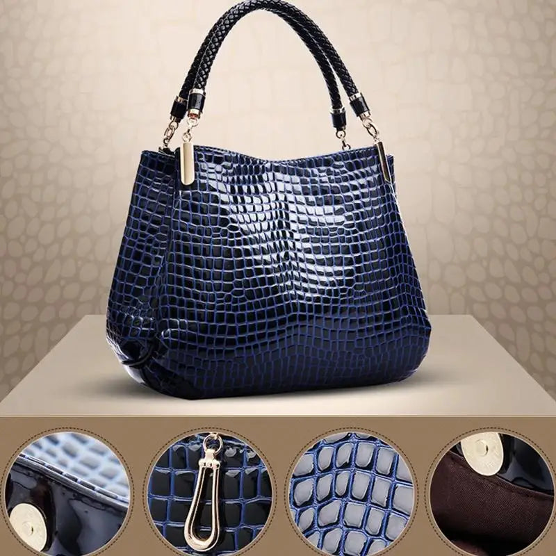 Women’s Crocodile Print Large Capacity Tote | Glossy Bright-Face Shoulder Bag | Sophisticated Serpentine Pattern Bucket Handbag | High-End Daily Commuter Fashion Purse (Model ZY042) Luxegan