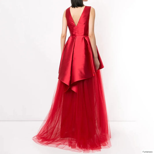 Pleat Backless Mermaid Prom Gown | V-Neck Sleeveless Floor-Length Evening Dress - view 2