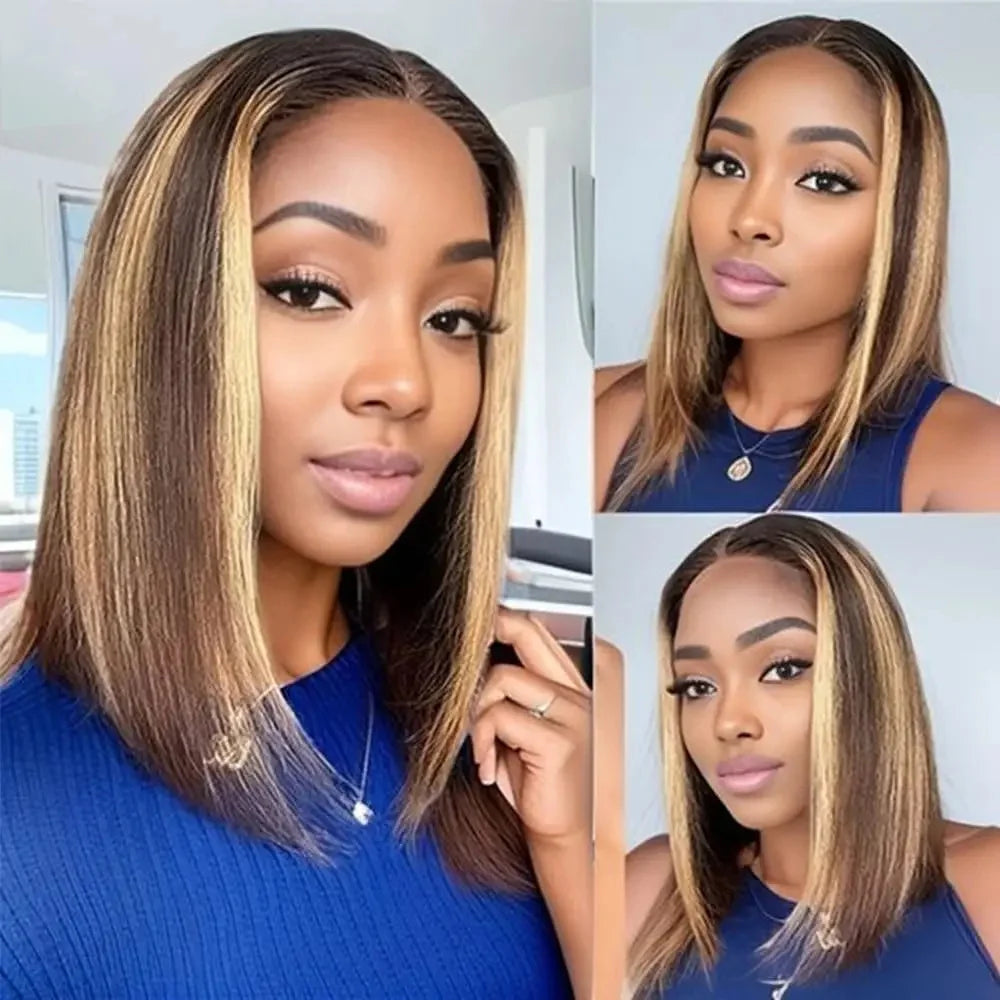 Ombre 4/27 Highlight Straight Bob Wig | 13x4 Transparent Lace Front Remy Human Hair Wig for Black Women Luxegan