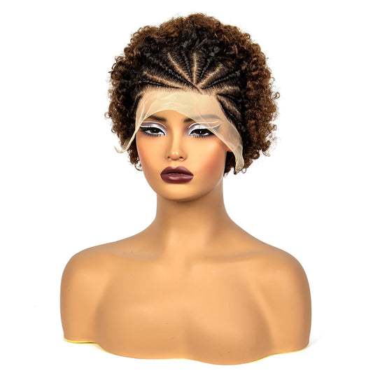 6" 1B/4 Afro Kinky Curly Cornrow Braids Bob Wig | 13x4 Lace Frontal Luxegan