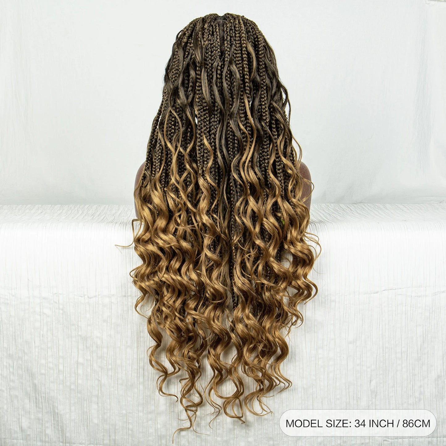 34" Ombre Curly Braids Wig | 1B/27 | Deep Wave | Full Lace | Baby Hair Luxegan
