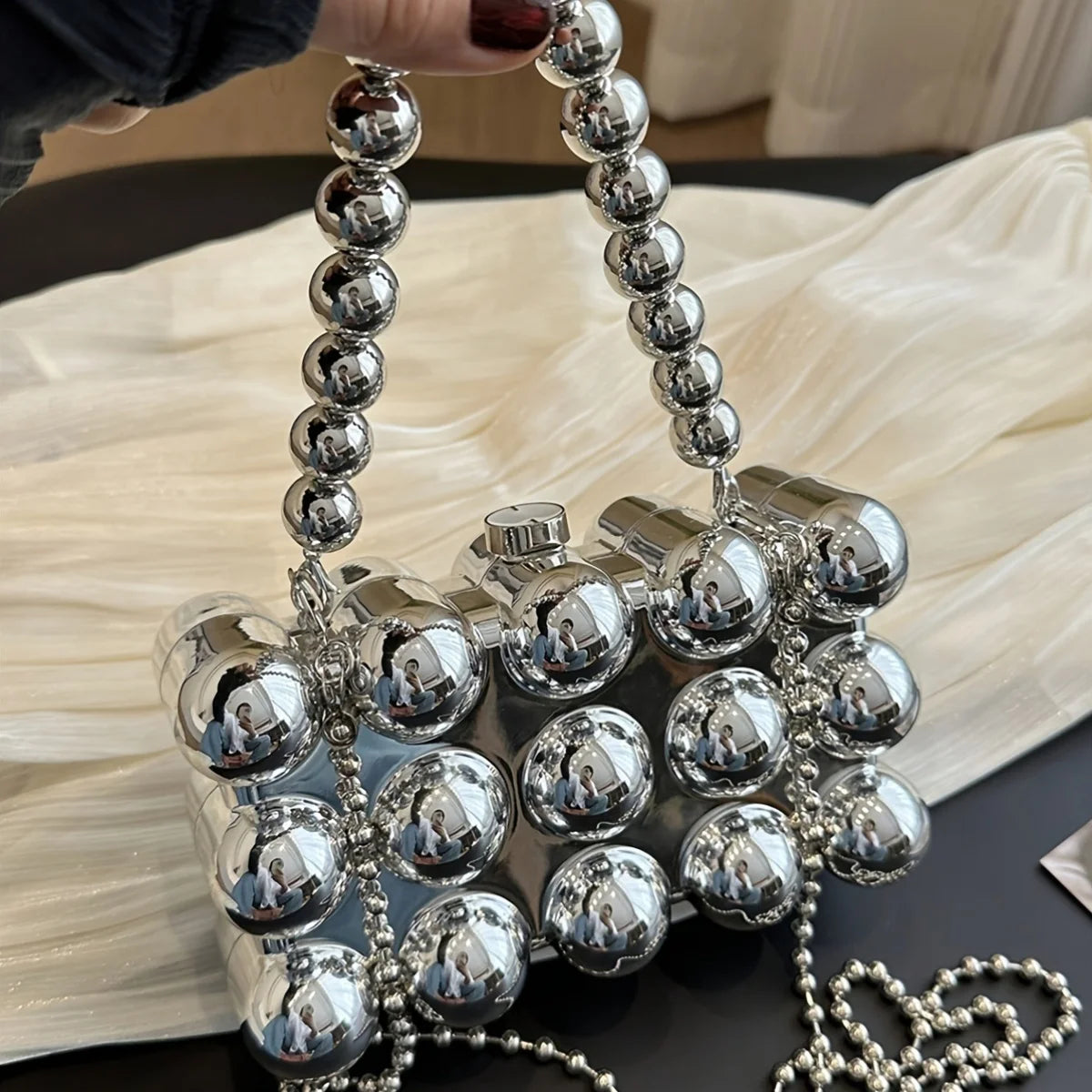 Luxury Designer Golden Crossbody Bag | Sophisticated New Evening Clutch Handbag | Elegant Fashion Acrylic Square Bag | Luxury "Dignified" Structured Small Flap Purse with Beading & Chains Luxegan