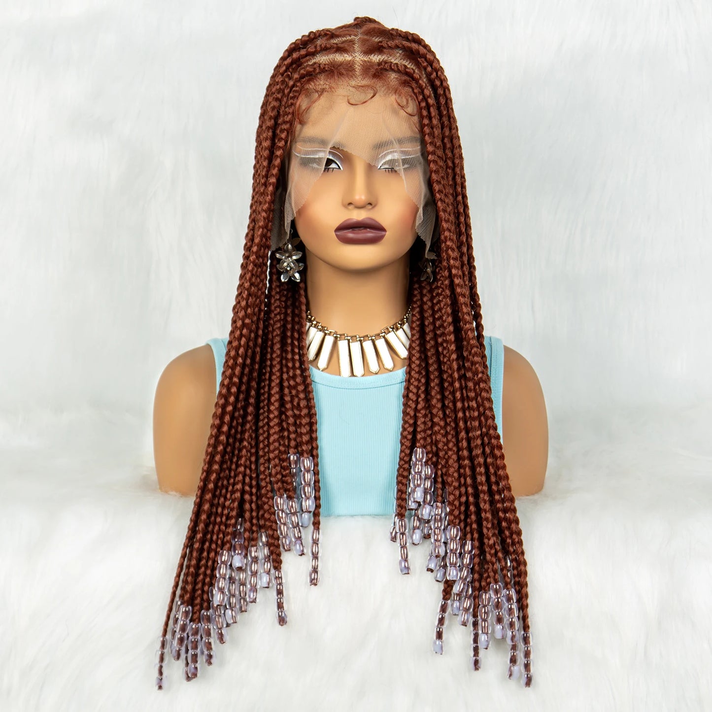 Ginger Beaded Knotless Braids Wig | Full Lace Frontal | 350# Luxegan