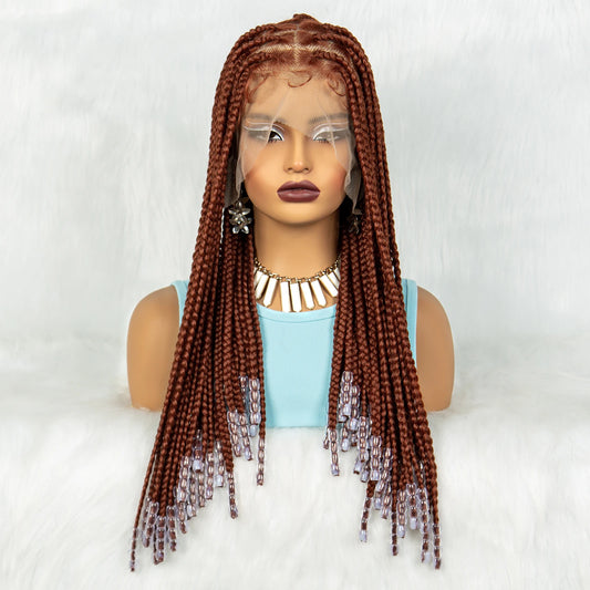 Ginger Beaded Knotless Braids Wig | Full Lace Frontal | 350# Luxegan