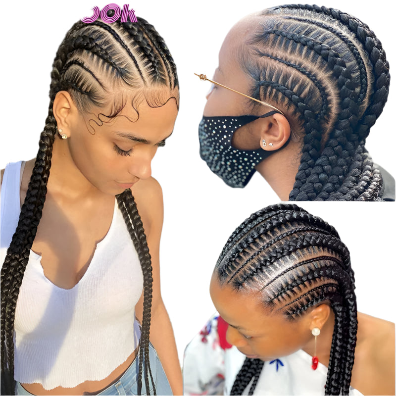 36" Jumbo Braided Wig | Dutch Twin Cornrows | Full Lace Front | Synthetic Hair | Black Women