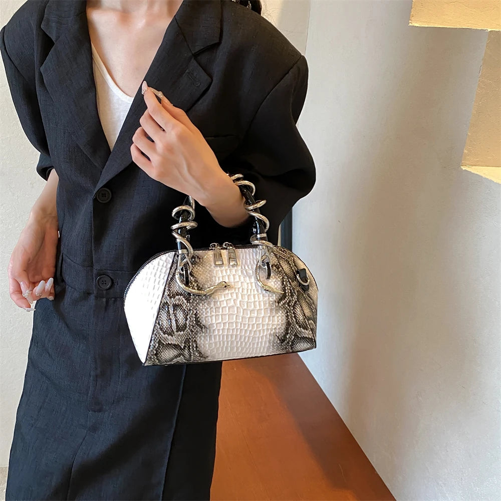 Crocodile Pattern Shell Bag | Designer Top-Handle & Crossbody Purse Luxegan
