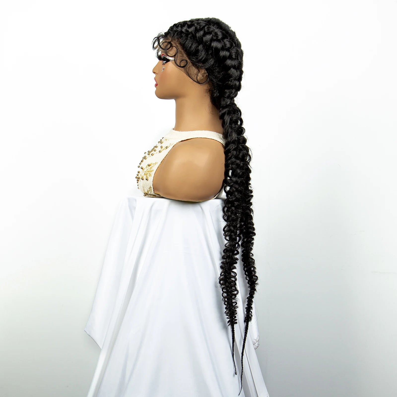 1B/30 Dark Brown Dutch Box Braids Wig | Synthetic Lace Frontal | Fishtail Braids | With Baby Hair | For Black Women