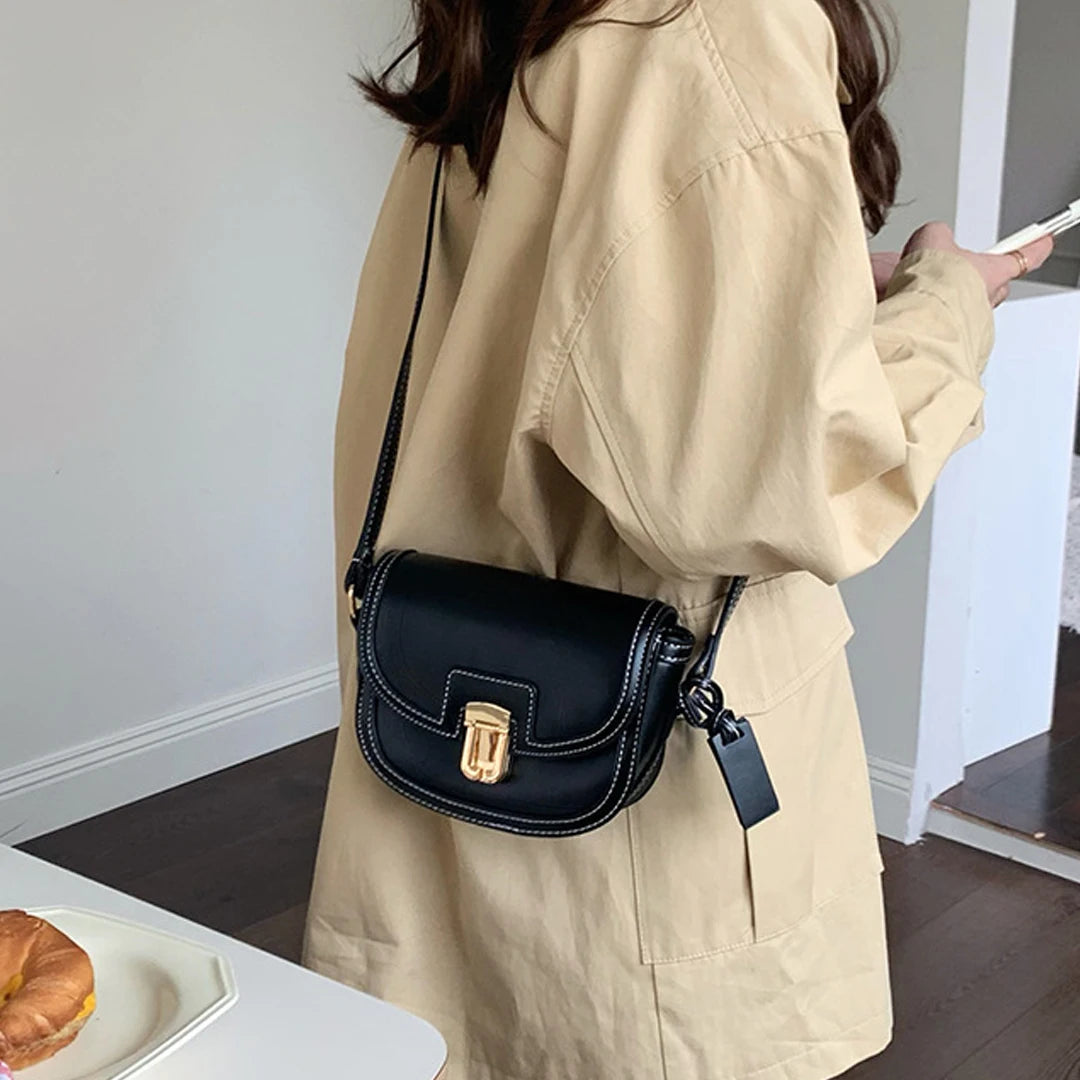 Retro Canvas Patchwork Crossbody Bag | Contrasting Color Saddle Bag