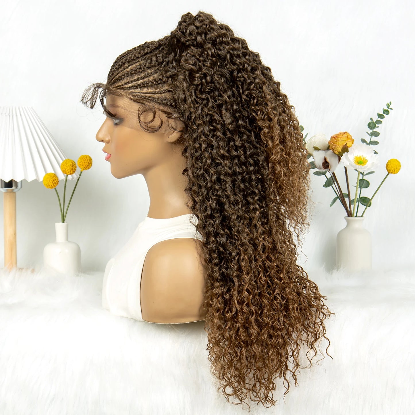 Kima Ombre Cornrow & Curly Ponytail Wig | 13x4 Lace Front | Half Updo | Synthetic Hair | Black Women