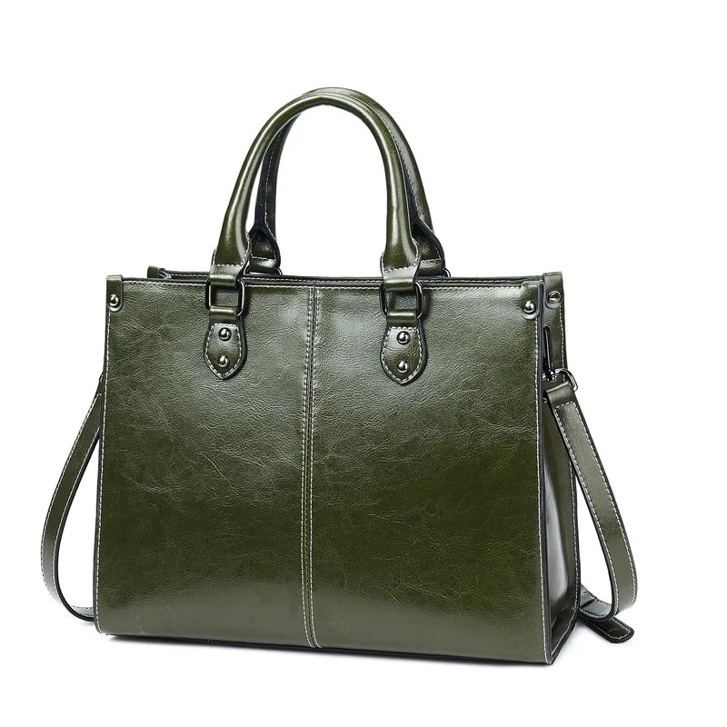 Genuine Leather Crossbody Shoulder Tote | Sophisticated Real Cowhide Fashion Handbag | Elegant Office Top-Handle Messenger | "Dignified" Soft Leather Box Bag for Versatile Professional Styling Luxegan