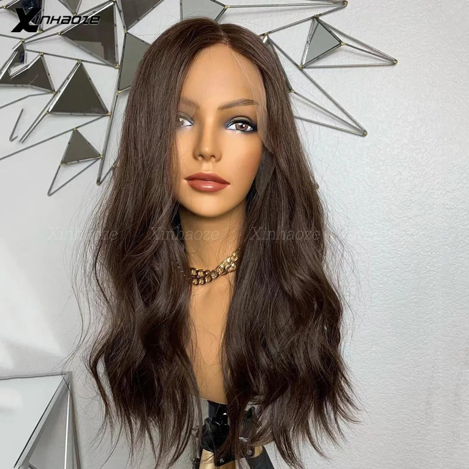 Dark Chocolate Brown Natural Wave Wig | Sophisticated 13x6 HD Lace Frontal | Elegant Peruvian Human Hair Silk Top Wig | "Dignified" 26+ Inch Glueless Remy Hair for Radiant Versatile Styling
