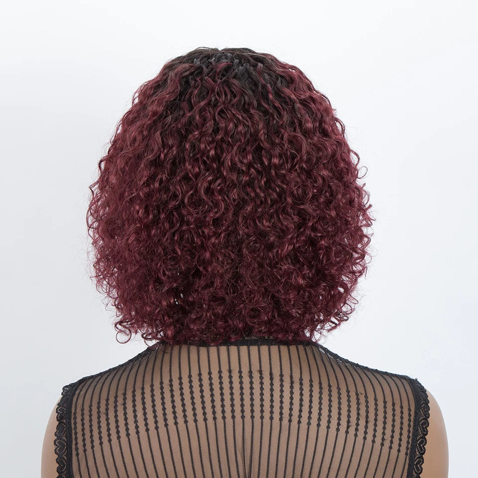 Ombre 99J & Blonde Jerry Curly Bob Wig with Bangs | Glueless "Wear to Go" Human Hair Luxegan