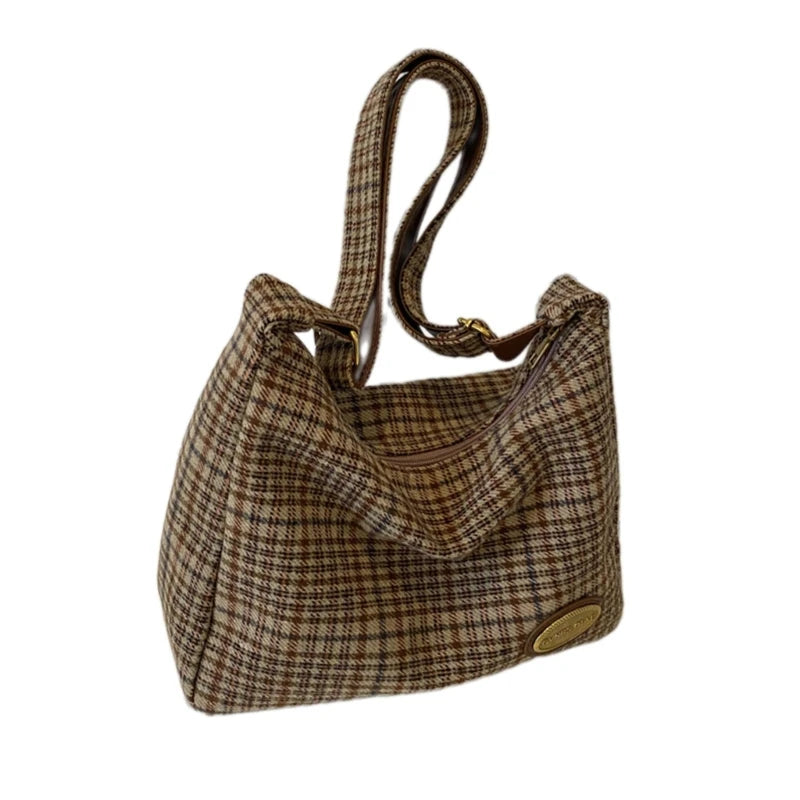 Elegant Vintage Plaid Crossbody Bag | Soft Fabric Shoulder Handbag for Women | Versatile Daily Use Luxegan