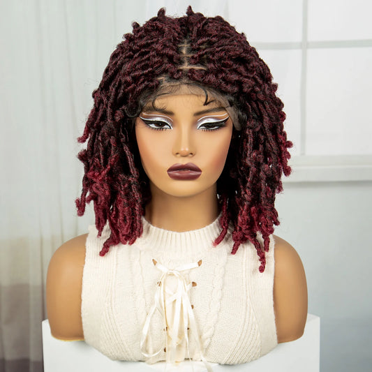 Burgundy Knotless Butterfly Locs Wig | Synthetic Lace Front Luxegan