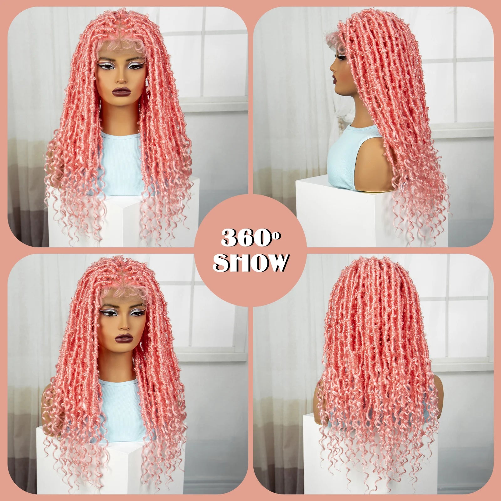 Pink Knotless Braids Wig with Curly Ends | Full Lace | Baby Hair Luxegan