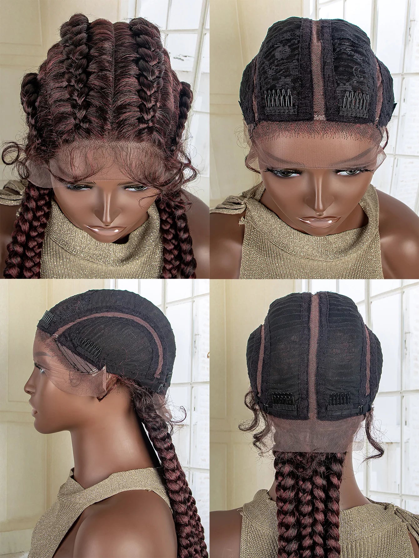 Stunning 99J Burgundy Braided Wig | Hand-Braided Twist Wig with Baby Hair | Synthetic Lace Front Wig for Black Women