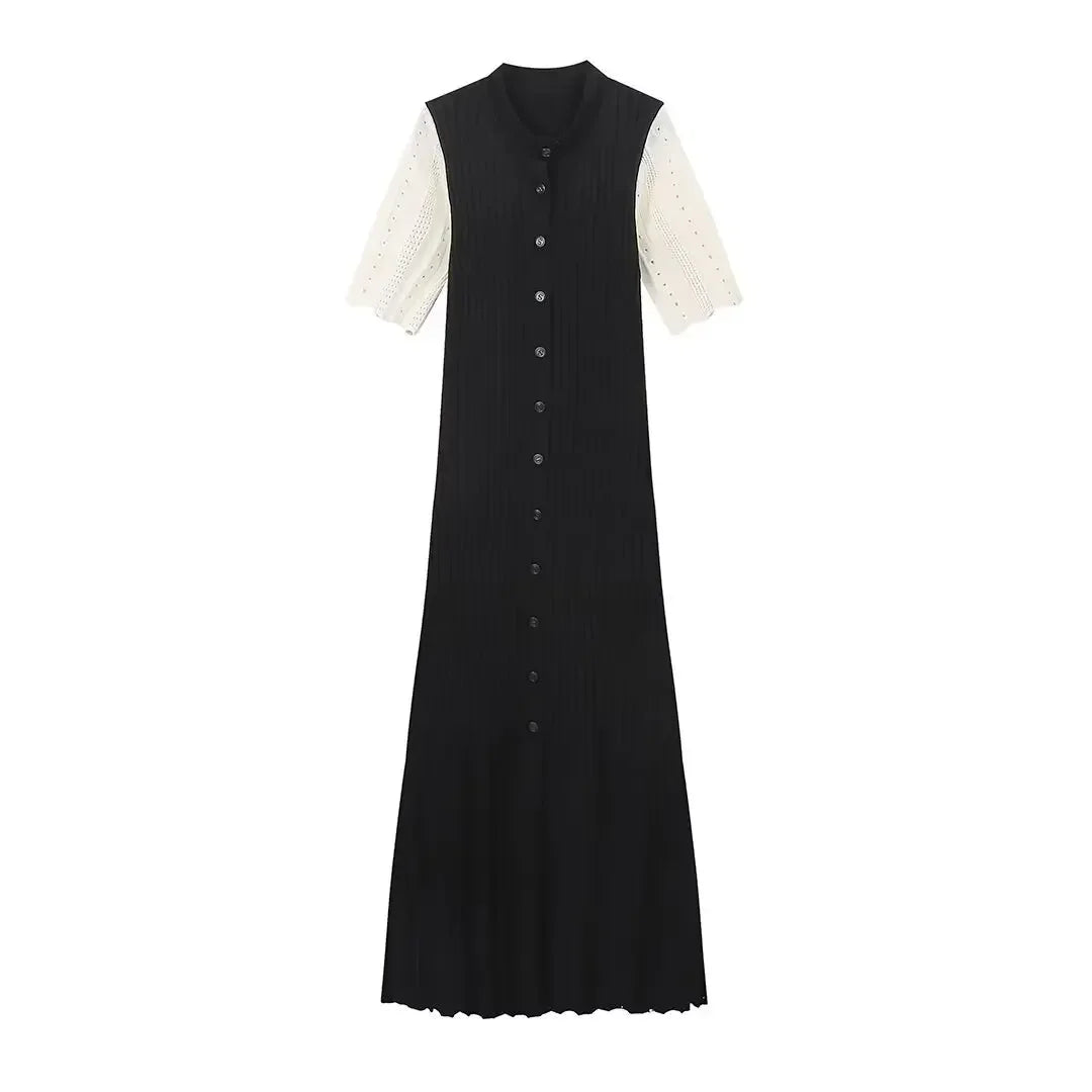 Elegant High-Waist Knitted Split Dress | Sophisticated O-Neck Sleeveless Gown | Elegant "High-Street" Silhouette | "Dignified" Draped Ankle-Length Dress for Radiant Versatile Spring & Summer Styling Luxegan