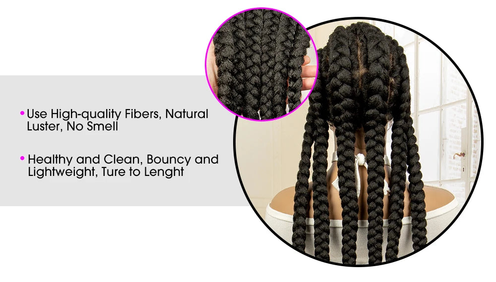 36" Extra Long Box Braided Full Lace Wig | Synthetic Braiding Wig | For Black Women | Lace Frontal Braids - Luxegan