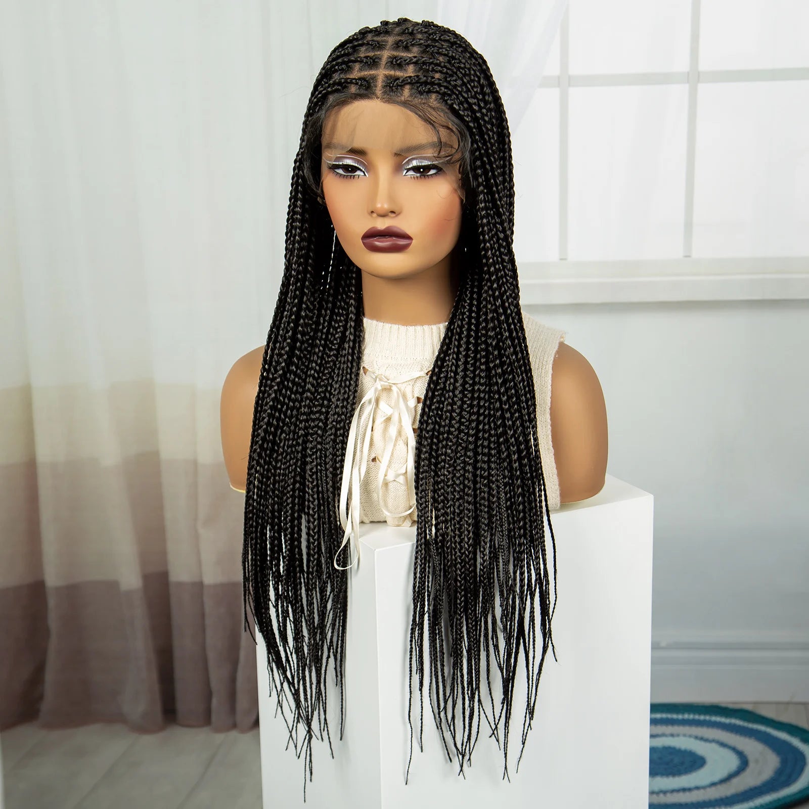 Long Straight Knotless Braids Wig | Full Lace Frontal | Baby Hair Luxegan