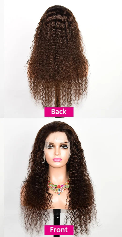 30" Curly Burgundy & Chocolate Brown 13x6 HD Lace Frontal Wig | 99J Colored Human Hair Wig for Women | Deep Wave Luxegan