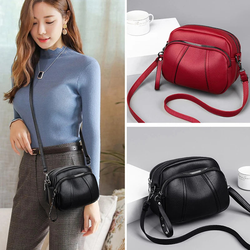Solid Color Fashionable Rivet Zipper Women's Mobile Phone Bag | Simple Soft Leather Shoulder Crossbody Small Square Bag Luxegan