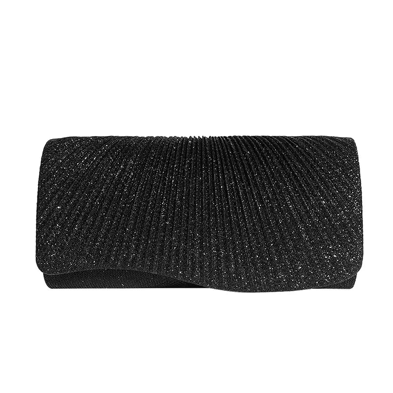 Women's Fold Glitter Handbag | Shiny Envelope Clutch & Pleated Mini Purse Luxegan