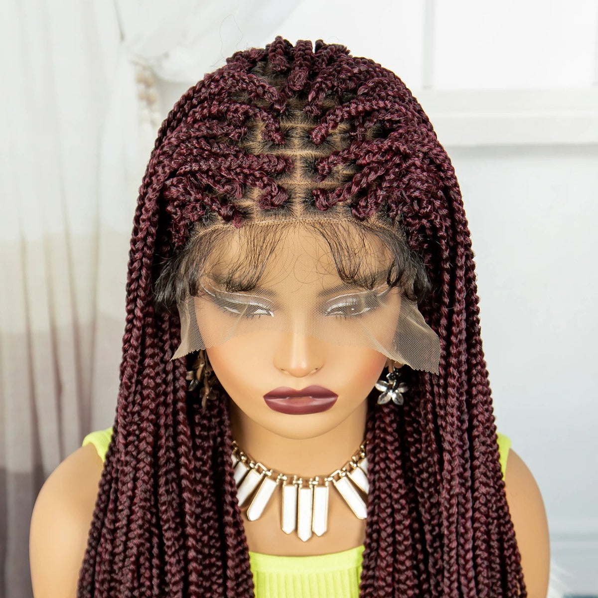Synthetic Braided Wig Synthetic Hair Lace Front Wigs Box Braided Wigs for Black Women 36 Inches Micro Braids Wigs with Baby Hair Luxegan